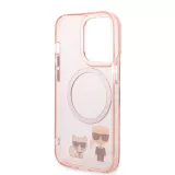 Coque iPhone 14 Pro - Karl Lagerfeld et Choupette duo gel rigide avec MagSafe argenté - Rose