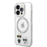Coque iPhone 14 Pro - Karl Lagerfeld et Choupette duo gel rigide avec MagSafe argenté - Transparent