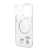 Coque iPhone 14 Pro - Karl Lagerfeld et Choupette duo gel rigide avec MagSafe argenté - Transparent