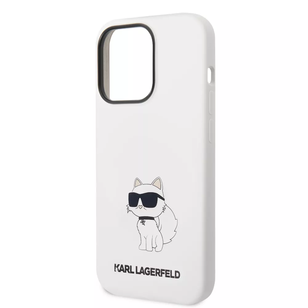 Coque iPhone 14 Pro - Karl Lagerfeld silicone soft touch Choupette - Blanc