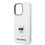 Coque iPhone 14 Pro - Karl Lagerfeld silicone soft touch Choupette - Blanc
