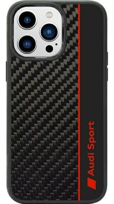 Coque iPhone 14 Pro Max - Audi Sport fibre de carbone véritable avec bords en silicone