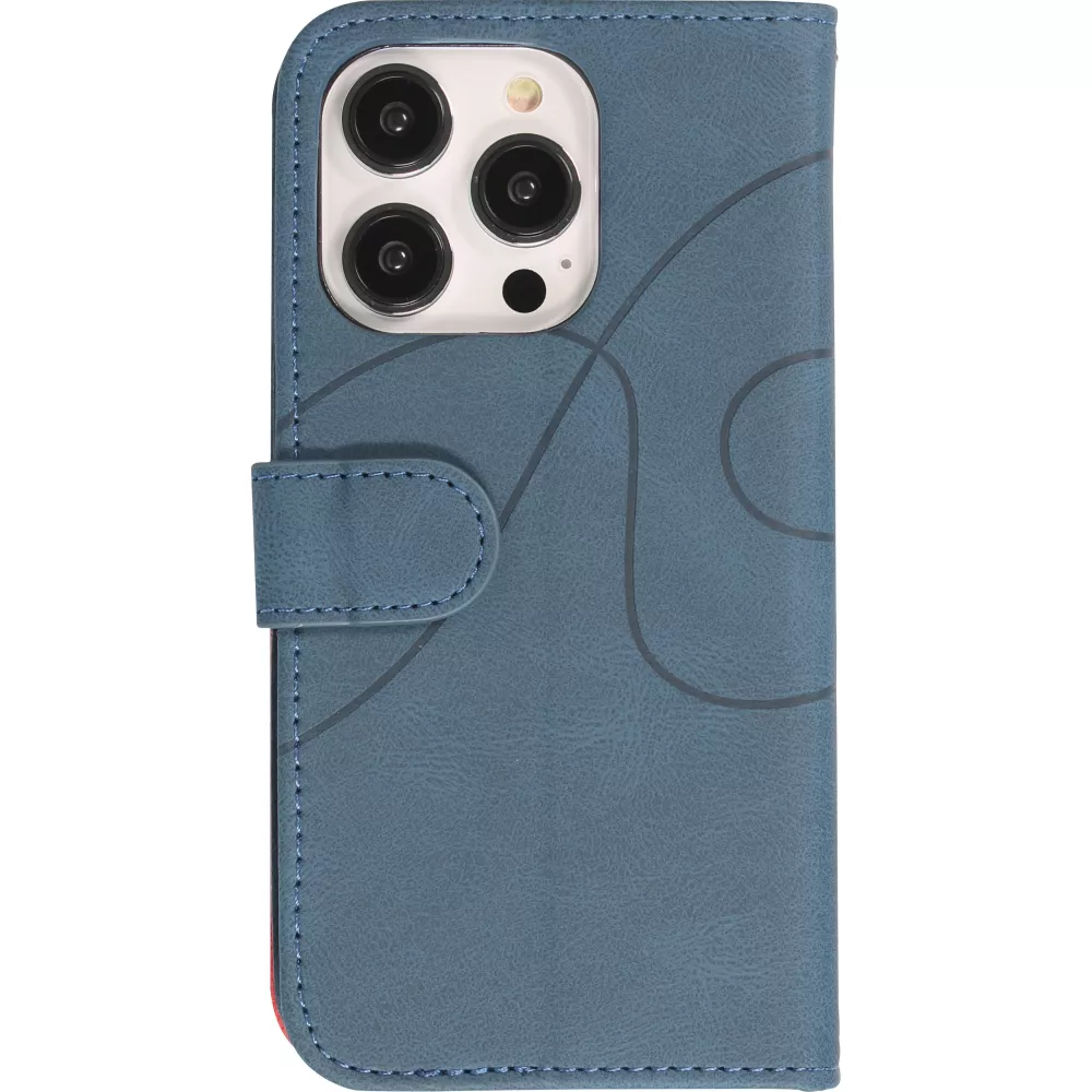 Coque iPhone 14 Pro - Flip classical elegant fine lines - Bleu