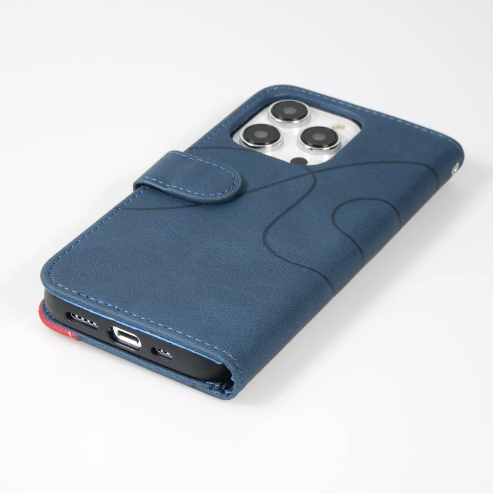 Coque iPhone 14 Pro - Flip classical elegant fine lines - Bleu