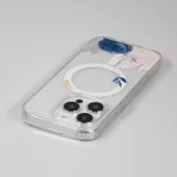 Coque iPhone 16 Pro - Gel silicone rigide avec MagSafe rose bleue - Transparent