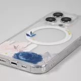 Coque iPhone 16 Pro - Gel silicone rigide avec MagSafe rose bleue - Transparent