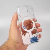 Coque iPhone 16 Pro - Gel silicone rigide avec MagSafe rose bleue - Transparent