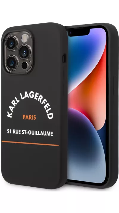 Coque iPhone 14 Pro Max - Karl Lagerfeld Rue St-Guillaume silicone soft touch - Noir