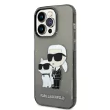 Coque iPhone 14 Pro - Karl Lagerfeld et Choupette duo gel rigide transparent pailleté - Gris