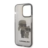 Coque iPhone 14 Pro - Karl Lagerfeld et Choupette duo gel rigide transparent pailleté - Gris