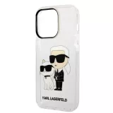 Coque iPhone 14 Pro - Karl Lagerfeld et Choupette duo gel rigide pailleté - Transparent