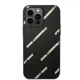 Coque iPhone 14 Pro Max - Karl Lagerfeld similicuir grainé avec répétition de logos imprimés - Noir