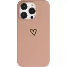 iPhone 16 Pro Case Hülle - Silikon matt Herzdesign gold - Braun