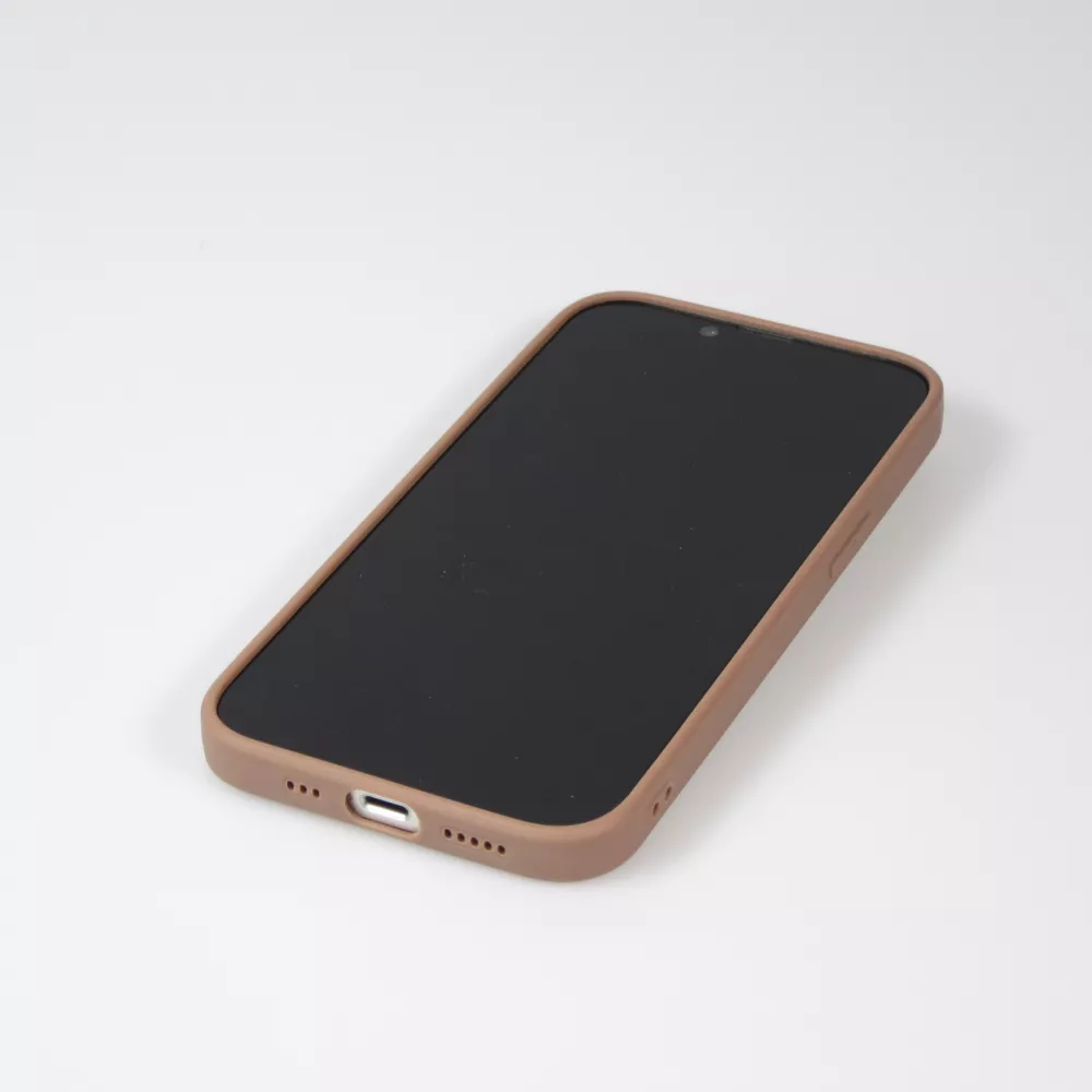 iPhone 16 Pro Case Hülle - Silikon matt Herzdesign gold - Braun