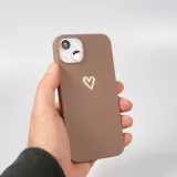 iPhone 16 Pro Case Hülle - Silikon matt Herzdesign gold - Braun
