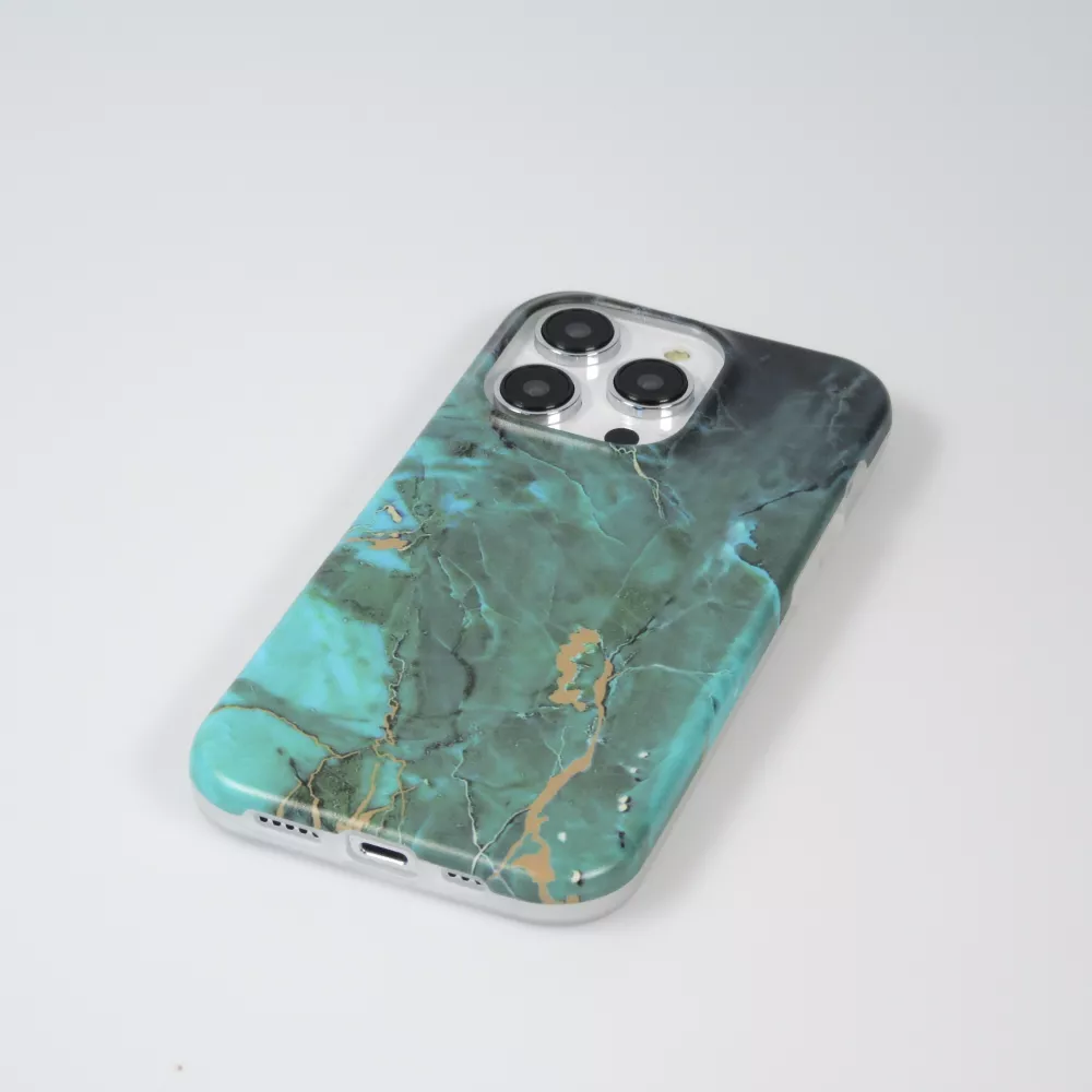 iPhone 14 Pro Max Case Hülle - Mattes Silikon mit aufgedrucktem Marmoreffekt - Grün