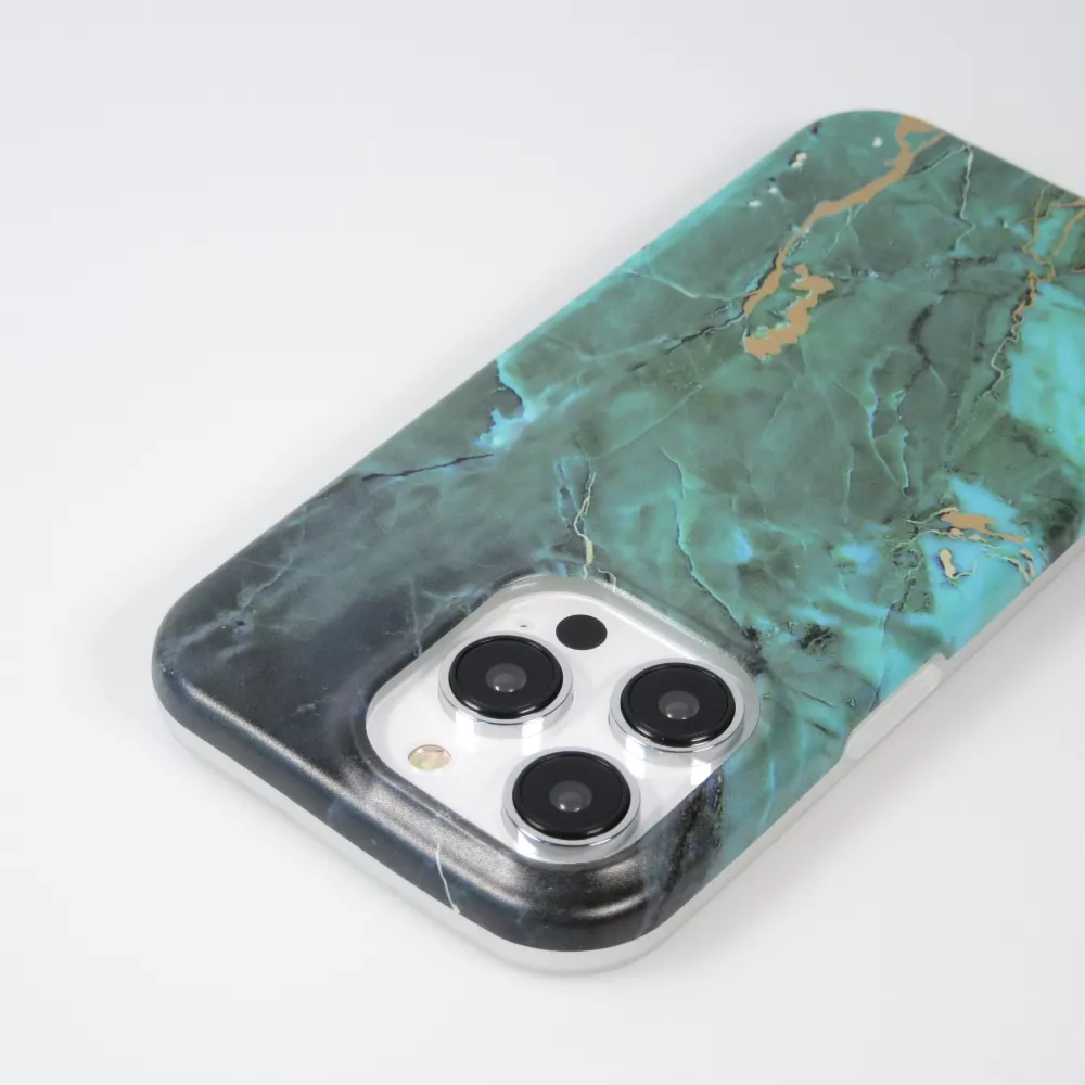 iPhone 14 Pro Max Case Hülle - Mattes Silikon mit aufgedrucktem Marmoreffekt - Grün