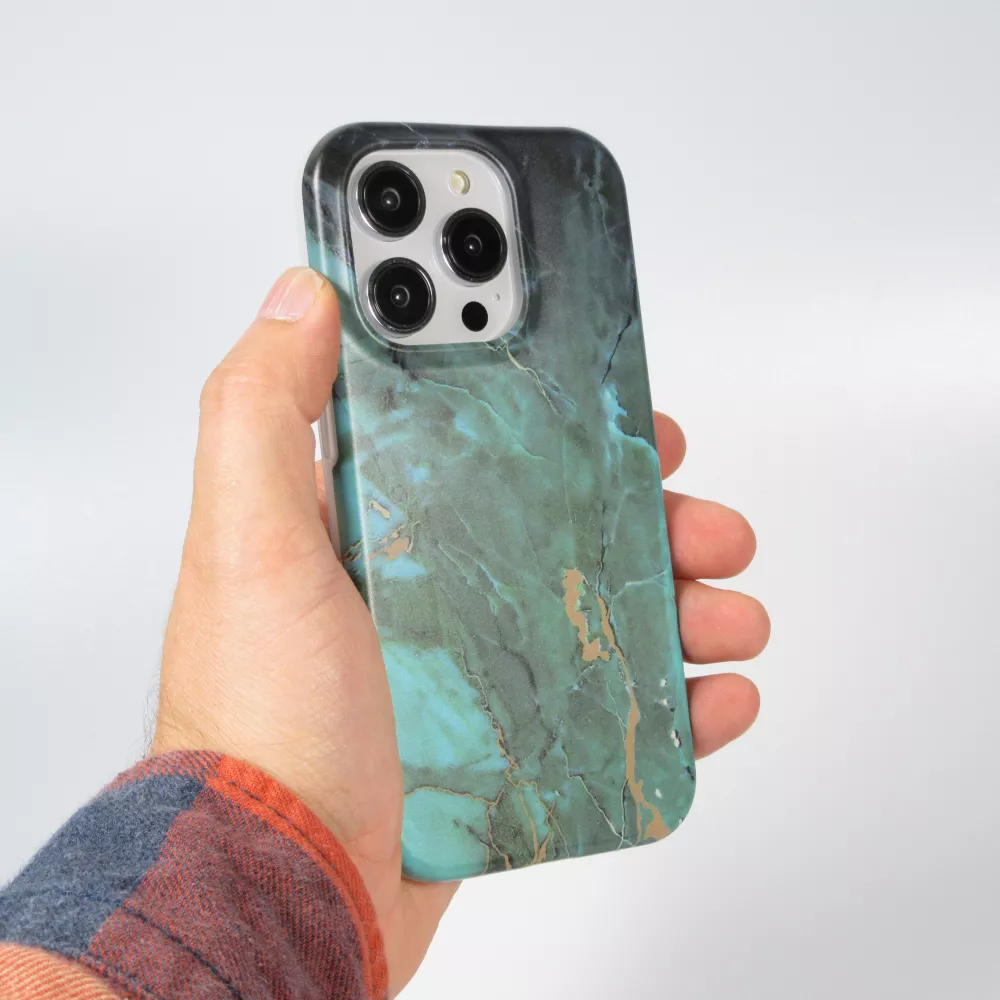 iPhone 14 Pro Max Case Hülle - Mattes Silikon mit aufgedrucktem Marmoreffekt - Grün