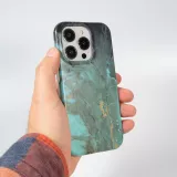 iPhone 14 Pro Max Case Hülle - Mattes Silikon mit aufgedrucktem Marmoreffekt - Grün