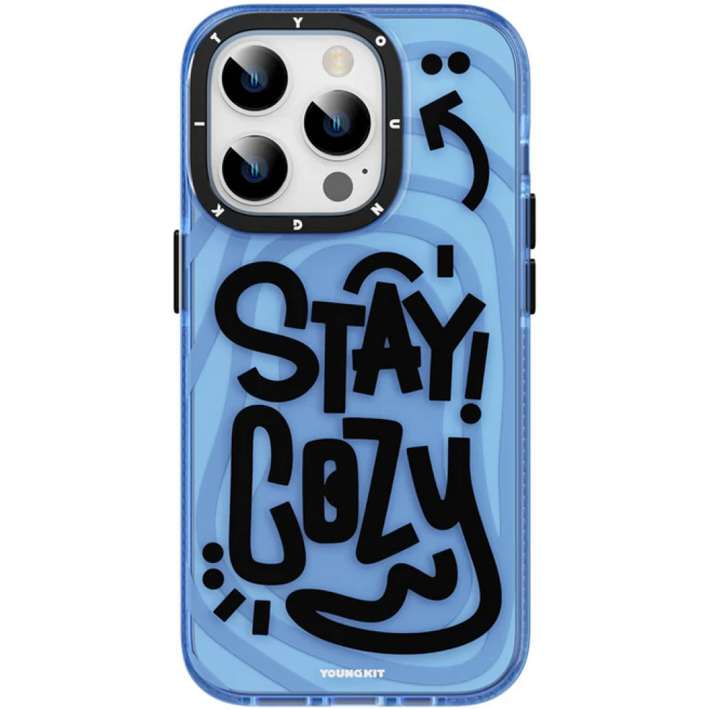 Coque iPhone 14 Pro Max - Youngkit Happy Mood Glossy Case Stay Cozy - Bleu