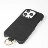 Coque iPhone 14 Pro Max - Premium cuir véritable de luxe avec lanière en cuir réglable et amovible + MagSafe - Noir