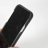 Coque iPhone 14 Pro Max - Premium cuir véritable de luxe avec lanière en cuir réglable et amovible + MagSafe - Noir