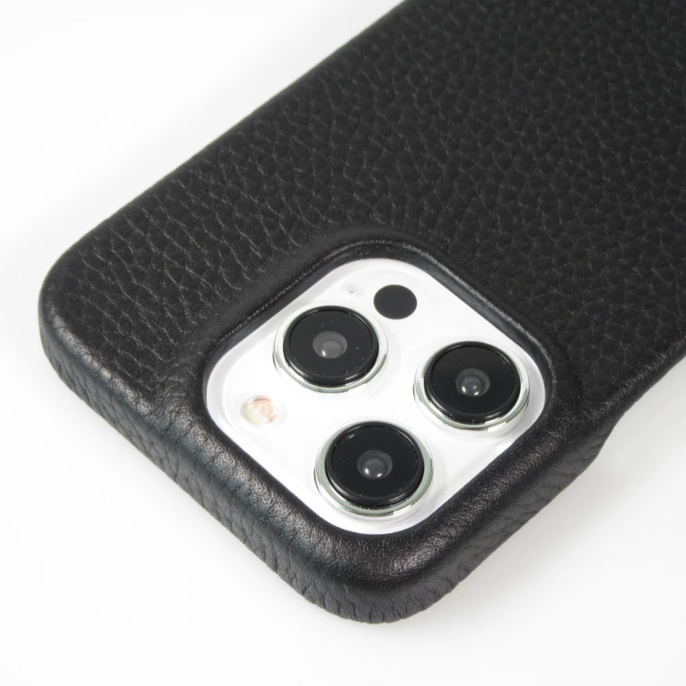 Coque iPhone 14 Pro Max - Premium cuir véritable de luxe avec lanière en cuir réglable et amovible + MagSafe - Noir