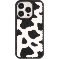 Coque iPhone 14 Pro Max - Silicone avec surface tufting effet peau de vache - Noir