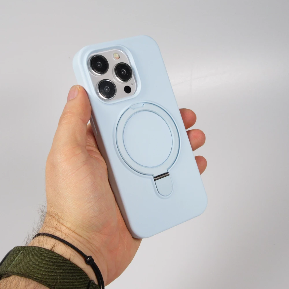 Coque iPhone 14 Pro Max - Silicone mat MagSafe avec anneau de support - Bleu clair