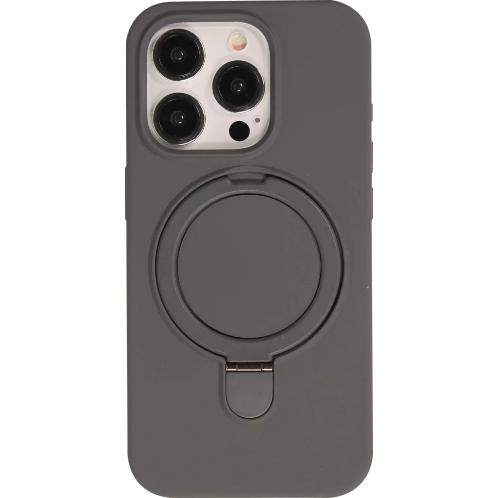 iPhone 14 Pro Case H&uuml;lle - Silikon matt MagSafe mit Haltering - Grau