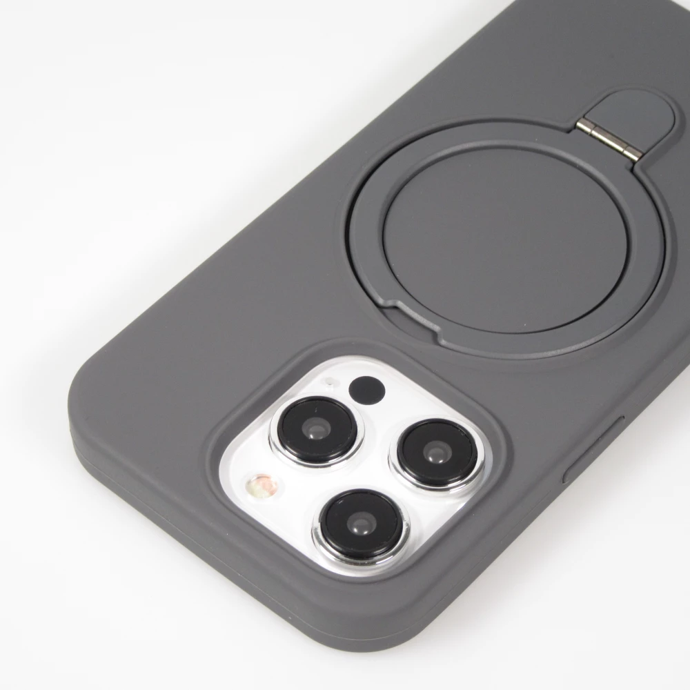 iPhone 14 Pro Case H&uuml;lle - Silikon matt MagSafe mit Haltering - Grau