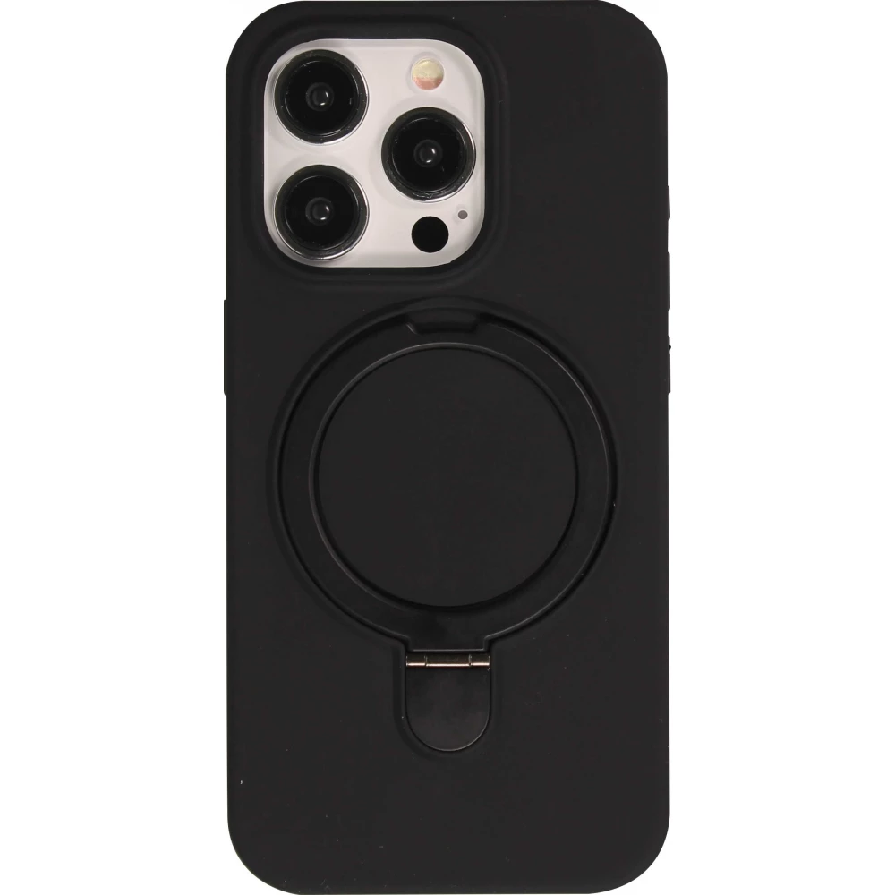 Coque iPhone 15 Pro Max - Silicone mat MagSafe avec anneau de support - Noir