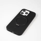 Coque iPhone 15 Pro Max - Silicone mat MagSafe avec anneau de support - Noir
