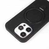 Coque iPhone 15 Pro Max - Silicone mat MagSafe avec anneau de support - Noir