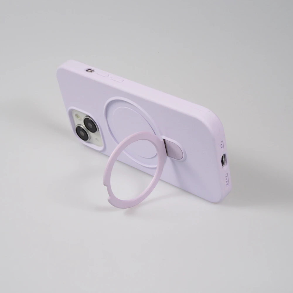Coque iPhone 15 Pro - Silicone mat MagSafe avec anneau de support - Violet clair