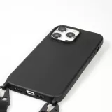 iPhone 14 Pro Case Hülle - Silikon matt mit Trageschlaufe und Metall Karabiner - Schwarz