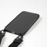 iPhone 14 Pro Case Hülle - Silikon matt mit Trageschlaufe und Metall Karabiner - Schwarz