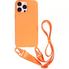 iPhone 14 Pro Case Hülle - Silikon matt mit Trageschlaufe und Metall Karabiner - Orange