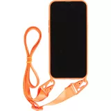 iPhone 14 Pro Case Hülle - Silikon matt mit Trageschlaufe und Metall Karabiner - Orange