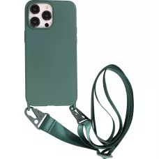 iPhone 14 Pro Max Case Hülle - Silikon matt mit Trageschlaufe und Metall Karabiner - Dunkelgrün