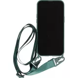iPhone 14 Pro Max Case Hülle - Silikon matt mit Trageschlaufe und Metall Karabiner - Dunkelgrün