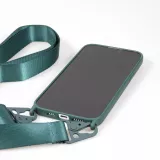iPhone 14 Pro Max Case Hülle - Silikon matt mit Trageschlaufe und Metall Karabiner - Dunkelgrün