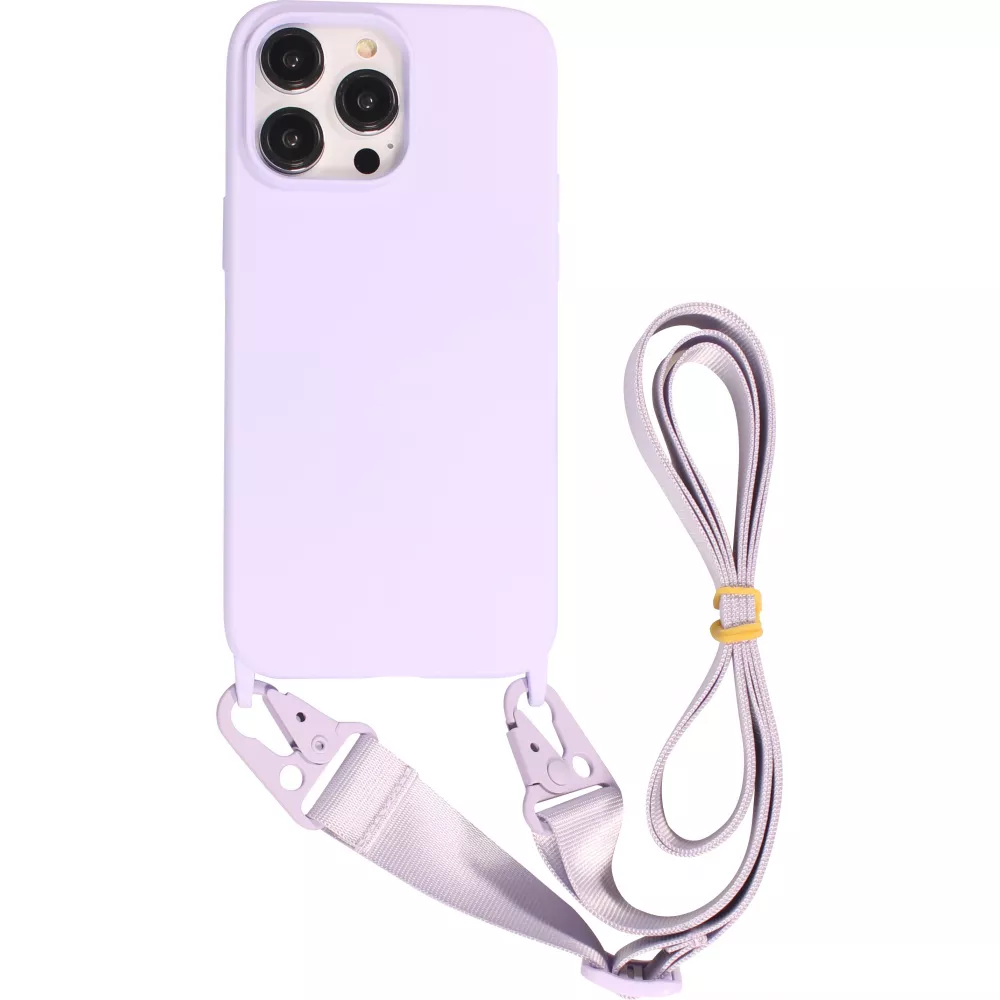 iPhone 14 Pro Case Hülle - Silikon matt mit Trageschlaufe und Metall Karabiner - Hellviolett