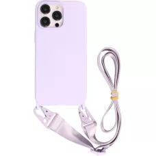 iPhone 14 Pro Case Hülle - Silikon matt mit Trageschlaufe und Metall Karabiner - Hellviolett