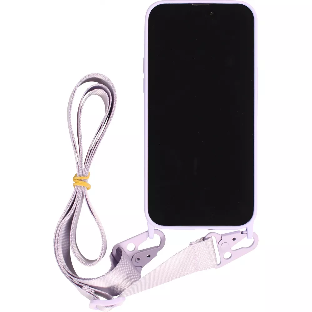 iPhone 14 Pro Case Hülle - Silikon matt mit Trageschlaufe und Metall Karabiner - Hellviolett