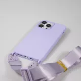 iPhone 14 Pro Case Hülle - Silikon matt mit Trageschlaufe und Metall Karabiner - Hellviolett