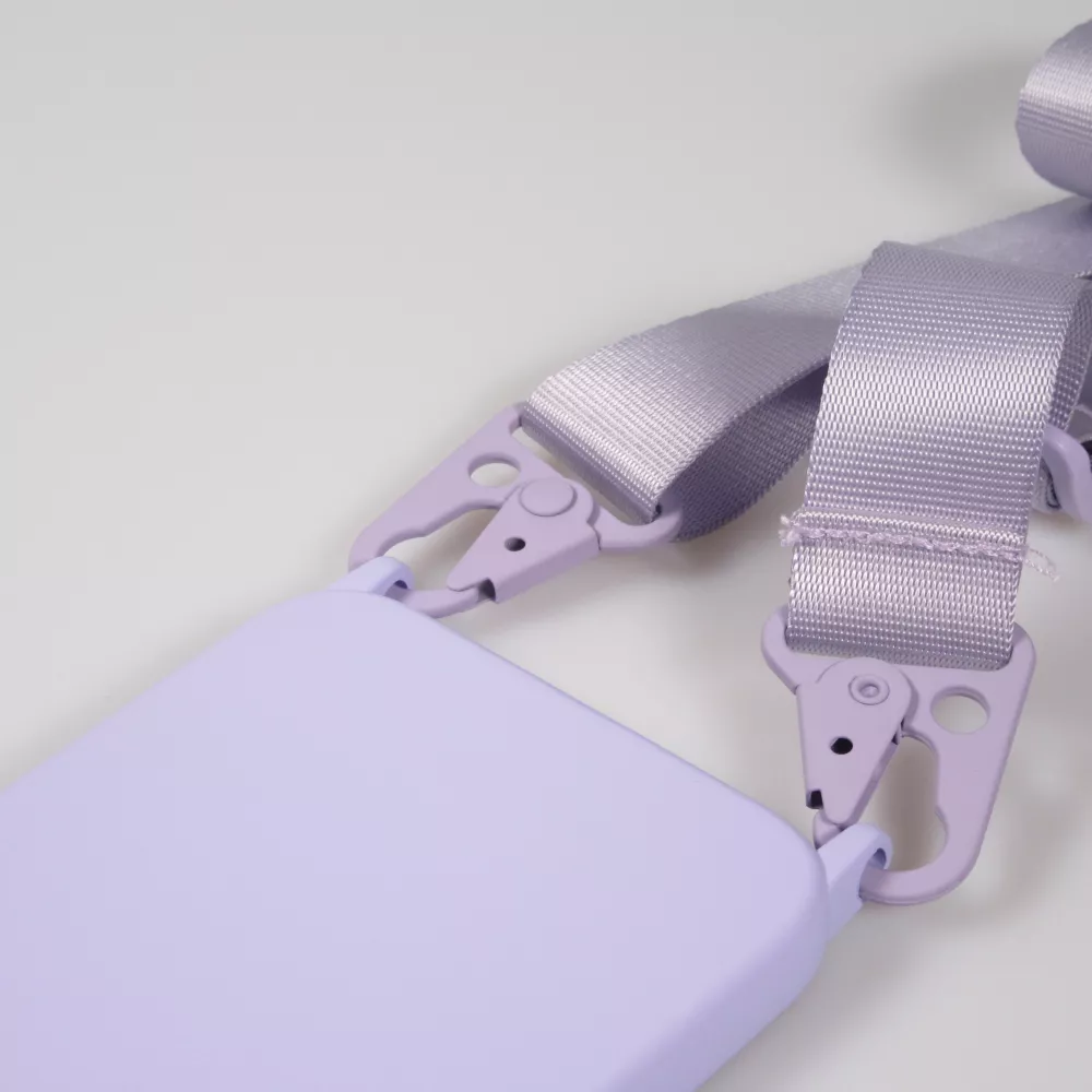 iPhone 14 Pro Case Hülle - Silikon matt mit Trageschlaufe und Metall Karabiner - Hellviolett