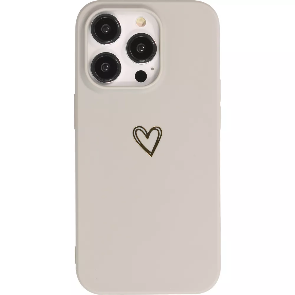 iPhone 16 Pro Case Hülle - Silikon matt Herzdesign gold - Grau