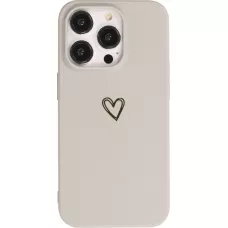 iPhone 16 Pro Case Hülle - Silikon matt Herzdesign gold - Grau