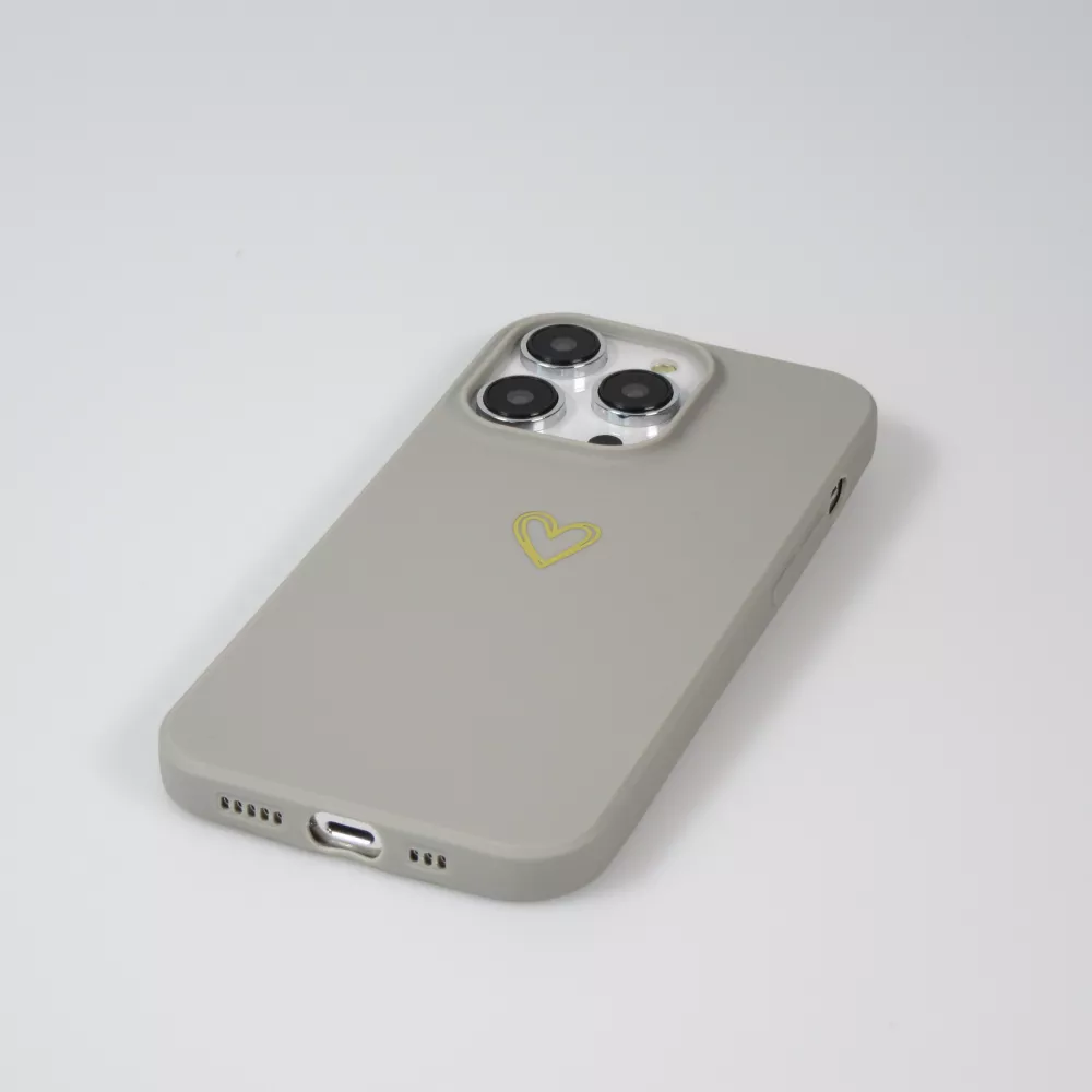 iPhone 16 Pro Case Hülle - Silikon matt Herzdesign gold - Grau
